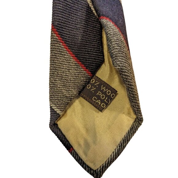 Vintage Jack Fraser Mens Neck Tie Gray Navy Blue Striped Wool Blend Narrow - Picture 4 of 4